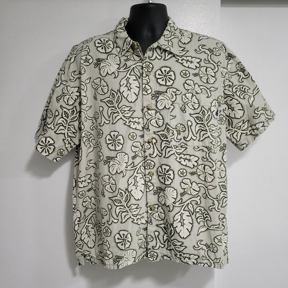No Fear Vintage‎ Button Up Hawaiian Shirt Men's L Short Sleeve Pocket Green - Picture 1 of 6